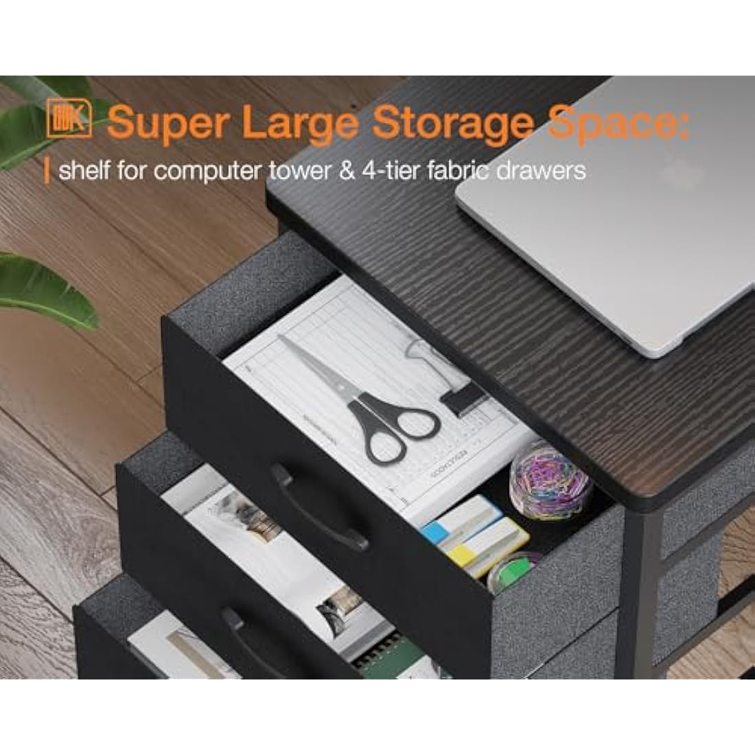 ODK L-Shaped Corner Desk with Drawers, Power Outlets & Monitor Stand