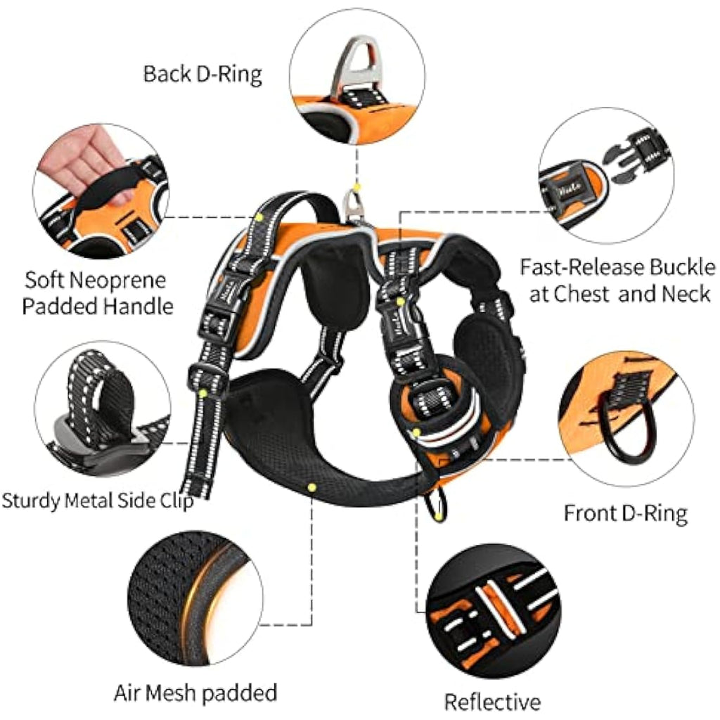 HEELE No Pull Dog Harness | Reflective Padded Vest - Orange, XL
