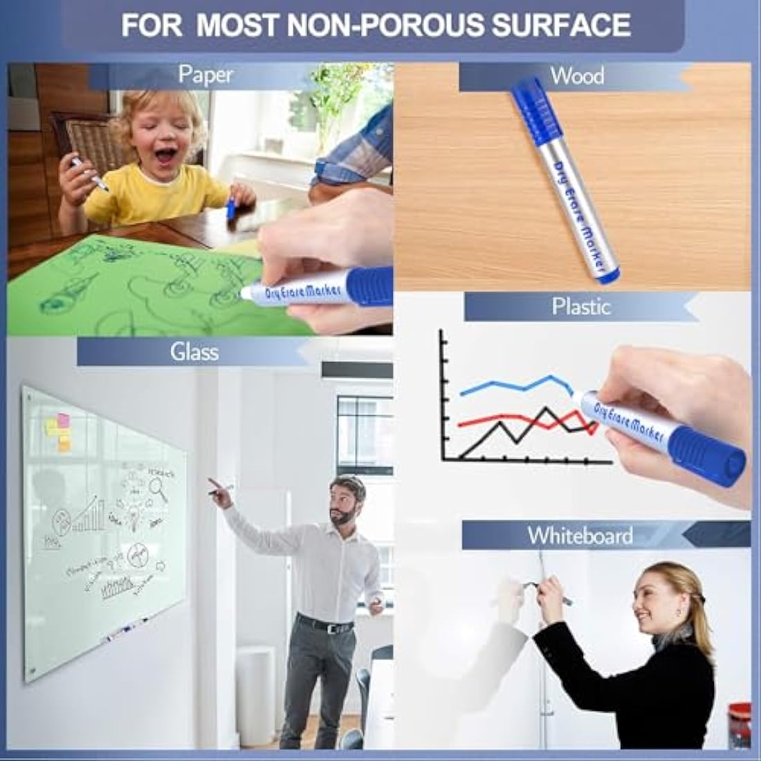 Maxtek Dry Erase Whiteboard Markers | 3 Assorted Colors Bullet Tip Pens