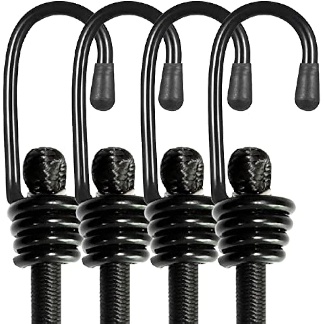 BEXSLE Heavy Duty Bungee Cords with Hooks - 2m Latex Elastic Straps, 4Pk