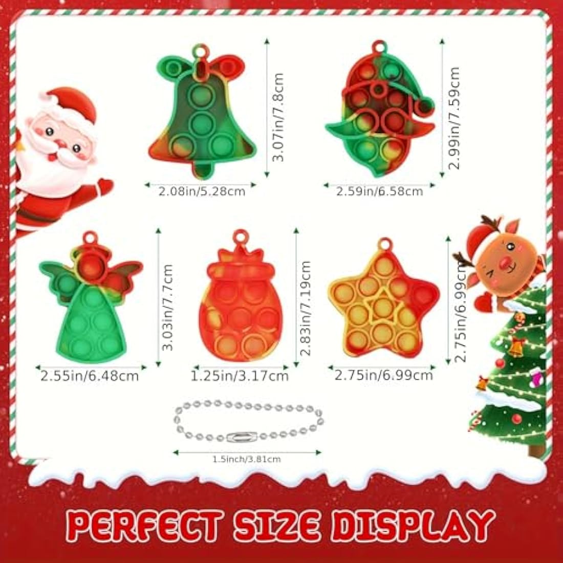 Amyang 24 Pack Christmas Mini Pop Fidget Toy Keychains for Party Favors