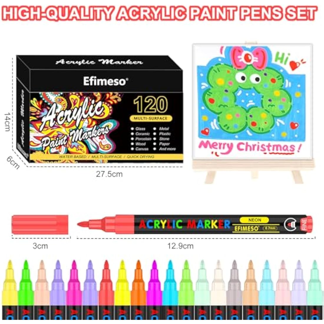 Efimeso 120 Color Acrylic Paint Pens | 0.7mm Extra Fine Tip Markers