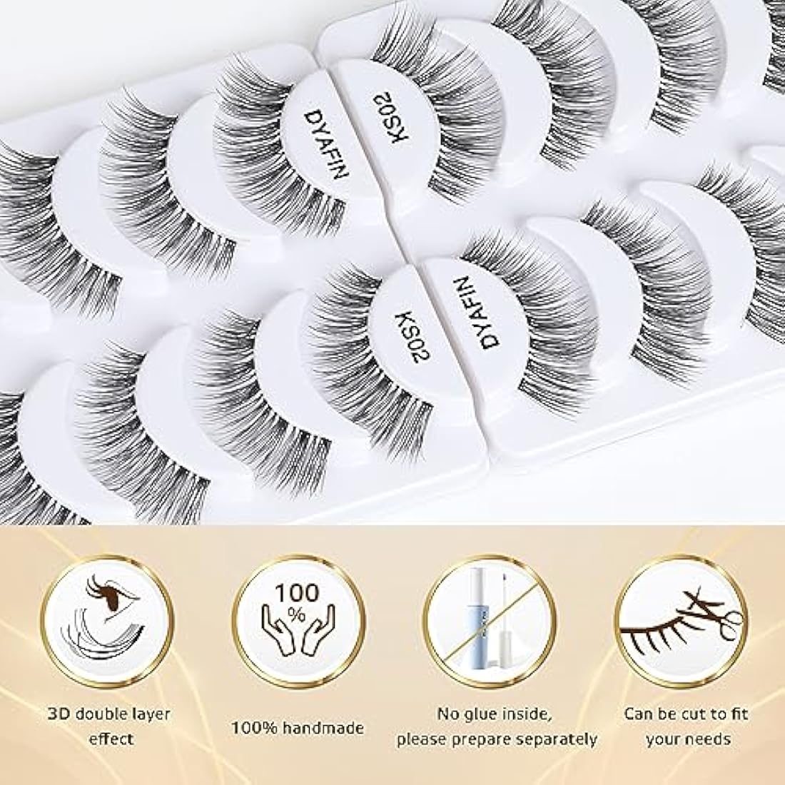 DYAFIN 3D Natural False Eyelashes | 16mm Wispy Clear Band Lashes - 8 Pairs