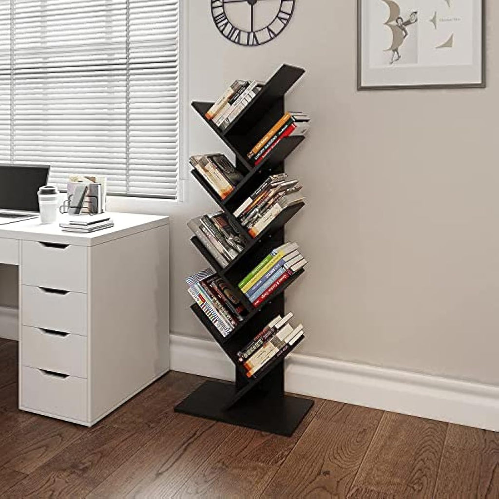 YITAHOME Tree Bookshelf | Tall Industrial Wooden Storage Rack - Black