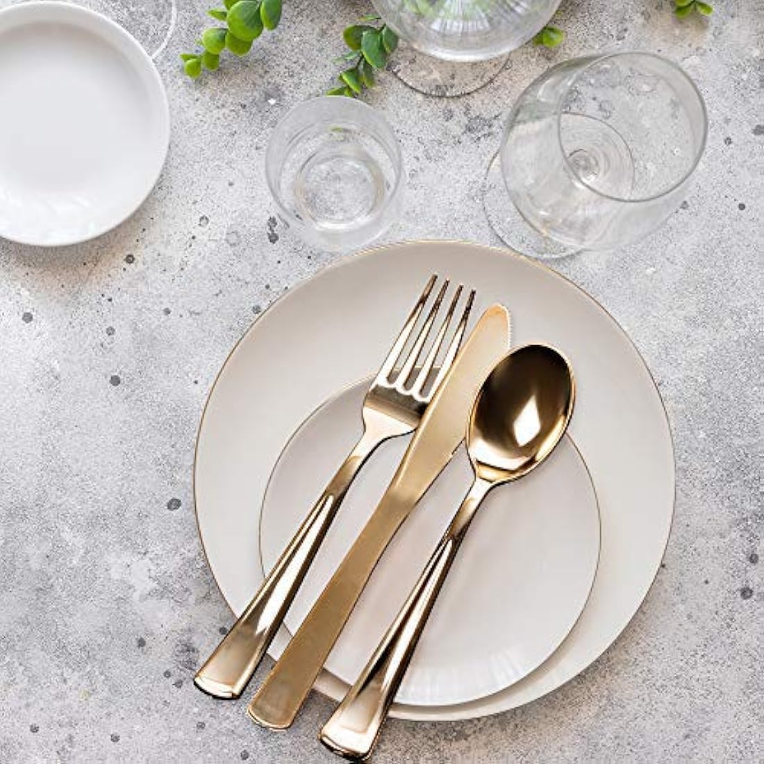 MATANA 180-Piece Gold Plastic Cutlery Set – Reusable Heavy Duty Tableware