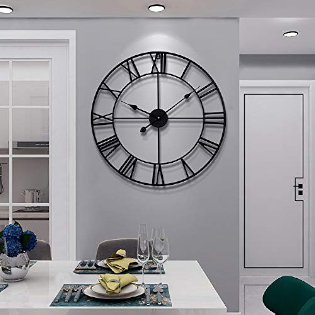 HAITANG 16" Large Metal Wall Clock | Silent Roman Numeral Vintage Decor