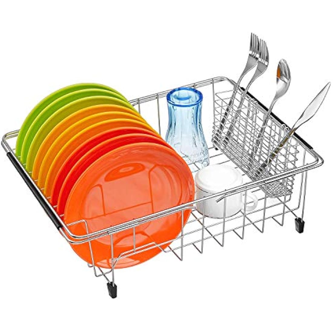 SANNO Expandable Dish Drying Rack | Rustproof 304 Stainless Steel Drainer