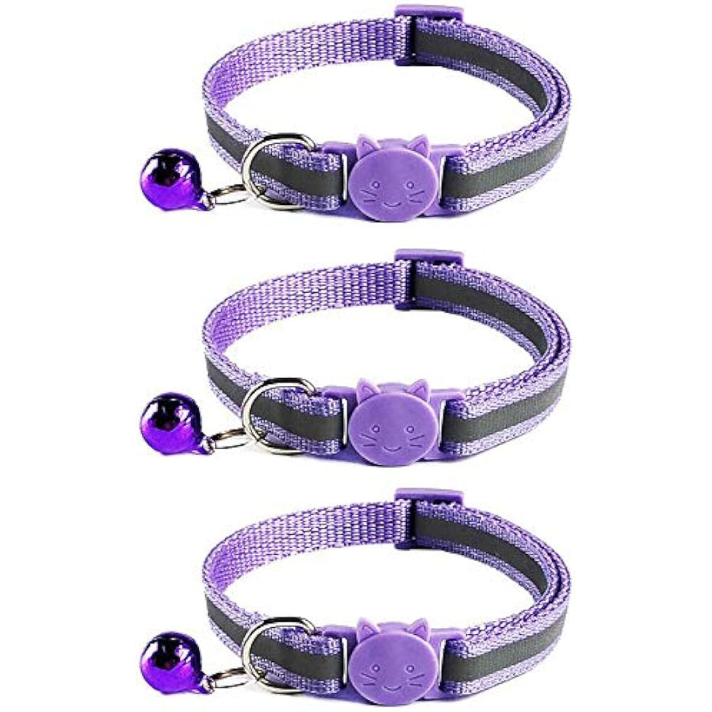 Tafeiya Reflective Cat Collars - 3-Pack Quick Release Safety Buckle (Purple)