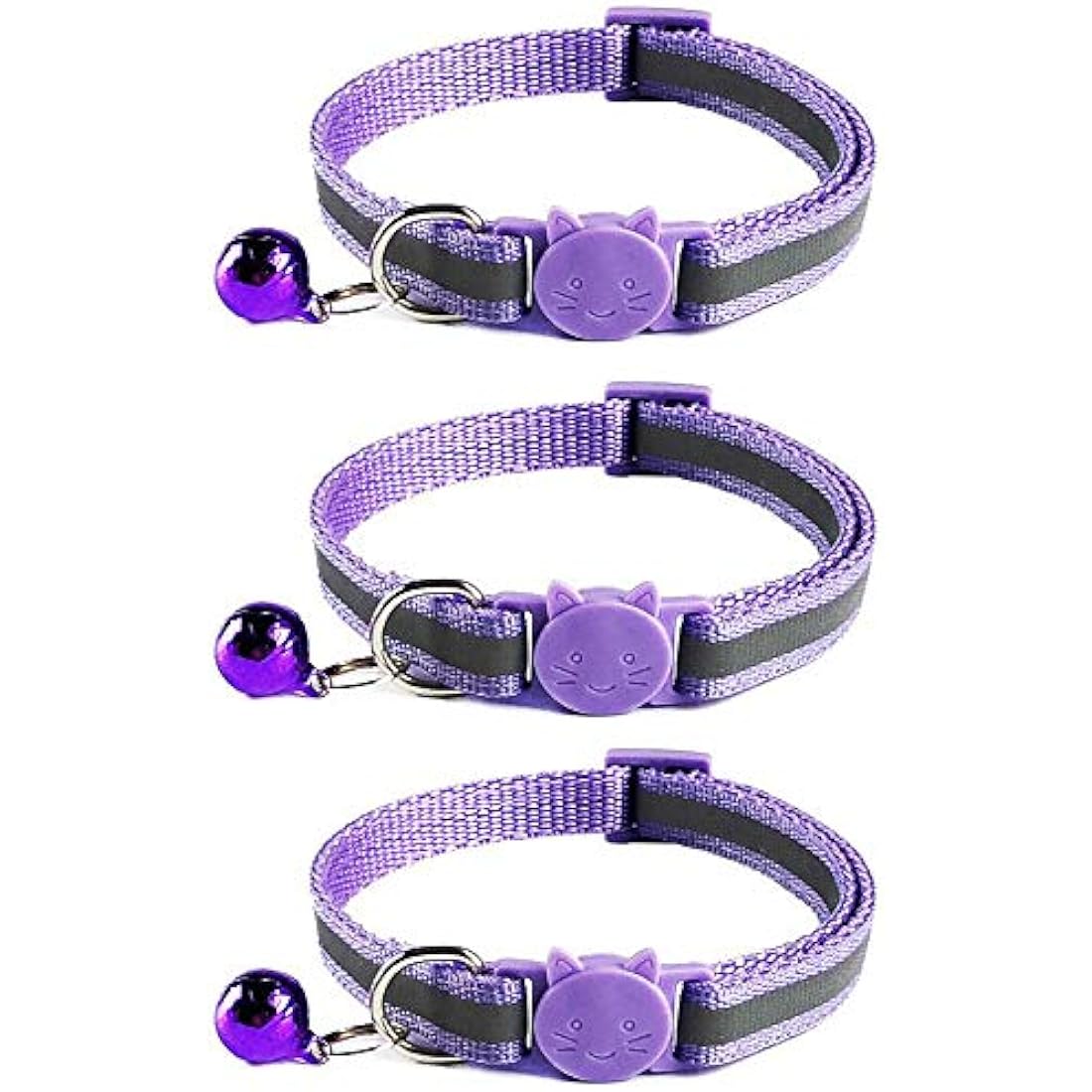 Tafeiya Reflective Cat Collars - 3-Pack Quick Release Safety Buckle (Purple)