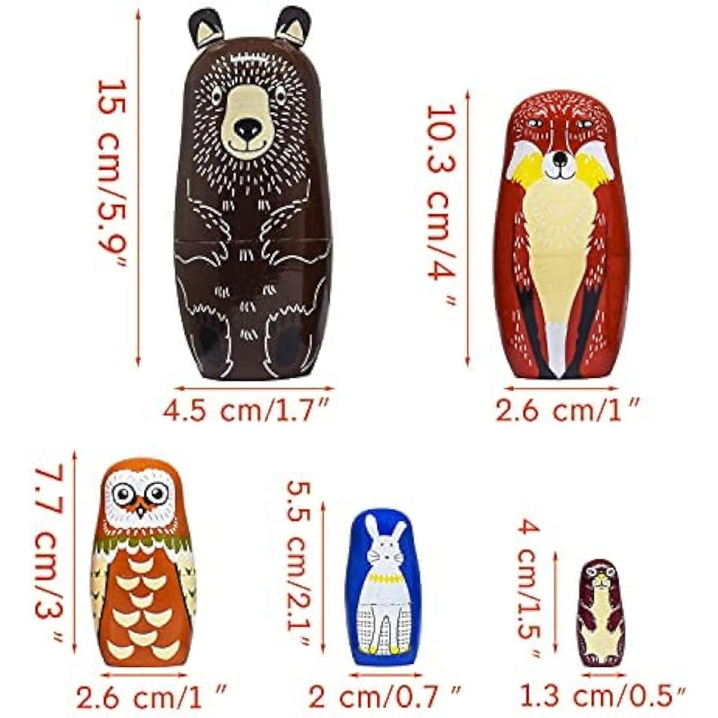 ELUTONG Russian Nesting Dolls – 5pc Handmade Wooden Bear Matryoshka