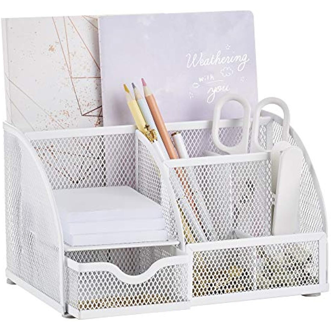 Exerz Mesh Desk Organiser – 7 Compartment Multifunctional Caddy, White