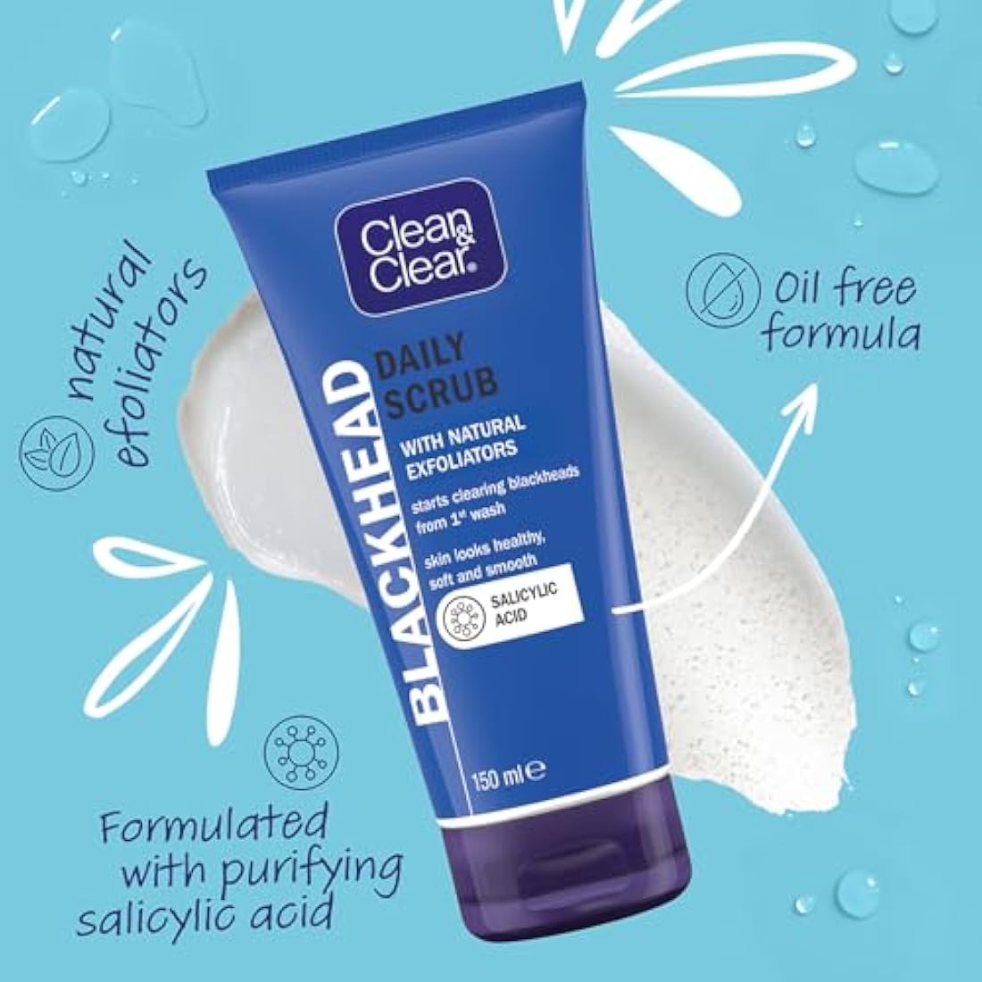 Clean & Clear Blackhead Clearing Daily Scrub | Oil-Free Exfoliator, 150ml