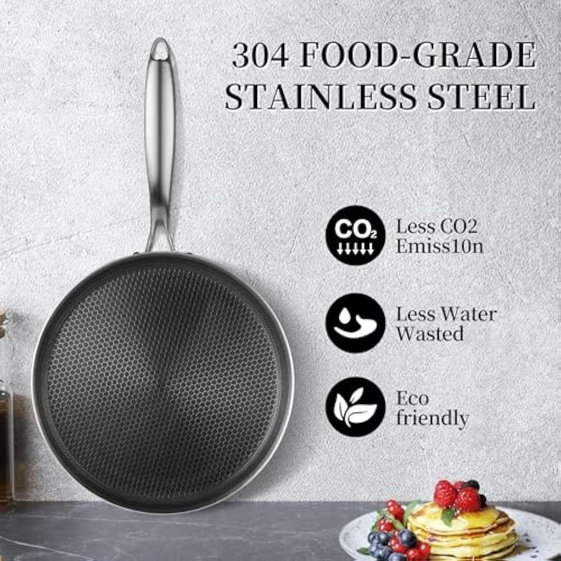 Innerwell 30cm Stainless Steel Crepe Pan | Nonstick Honeycomb Griddle