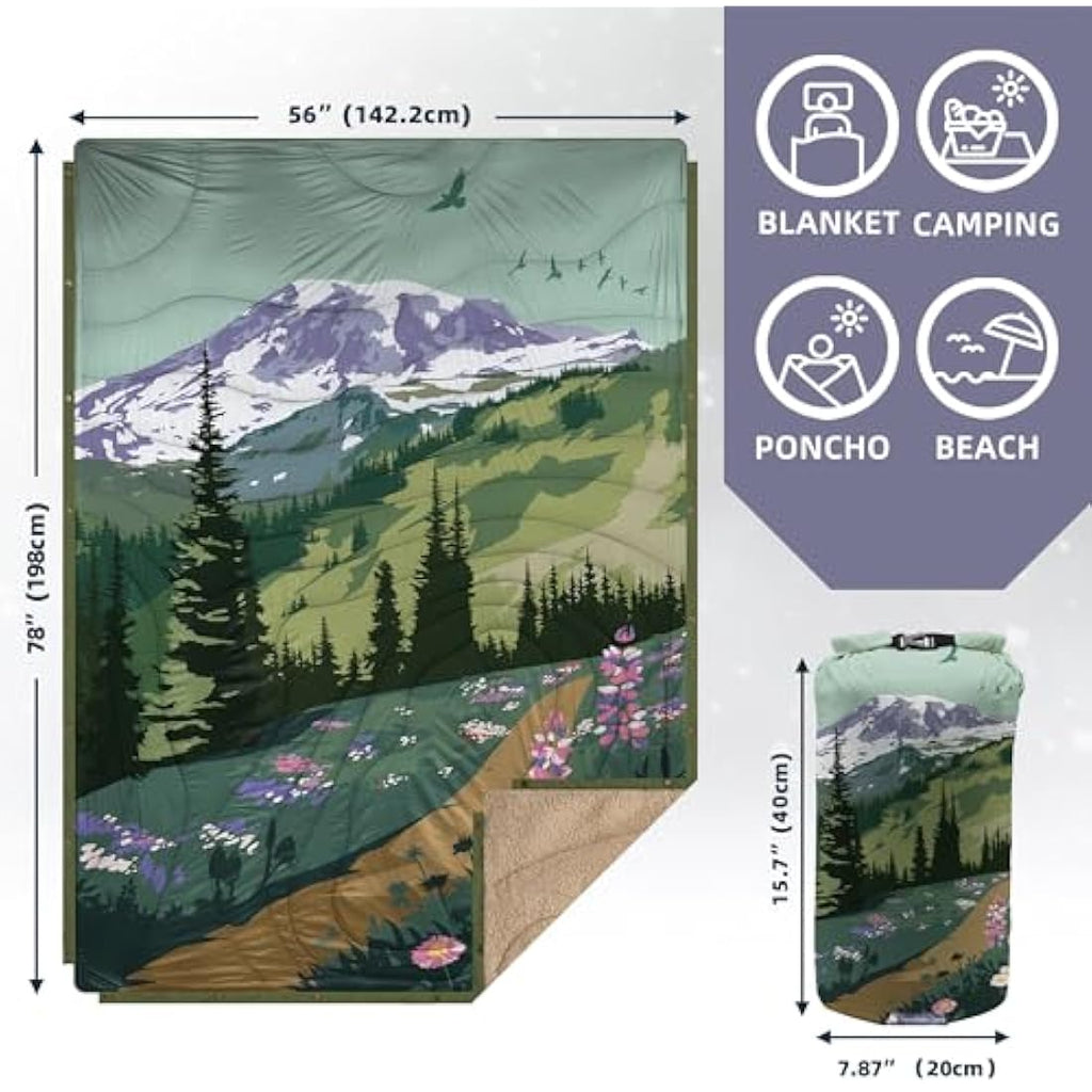 KawaGebo Kamp Sherpa Camping Blanket | Packable Puffy Poncho Quilt