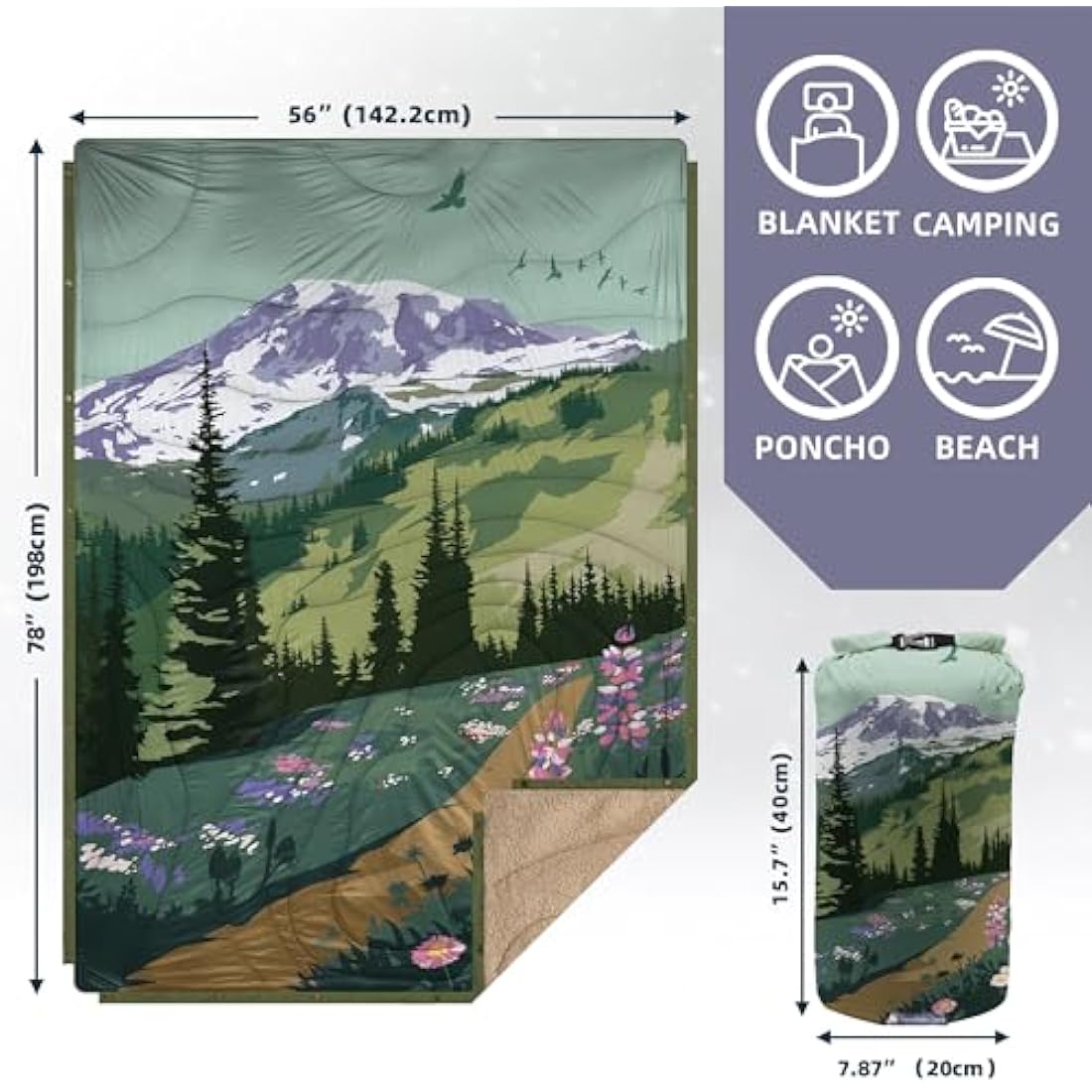 KawaGebo Kamp Sherpa Camping Blanket | Packable Puffy Poncho Quilt