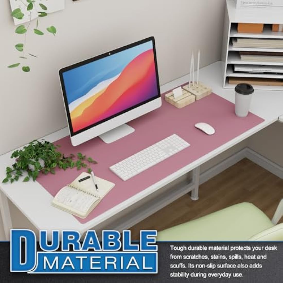 K KNODEL Dual-Sided Leather Desk Mat | Large Office Mouse Pad, Purple