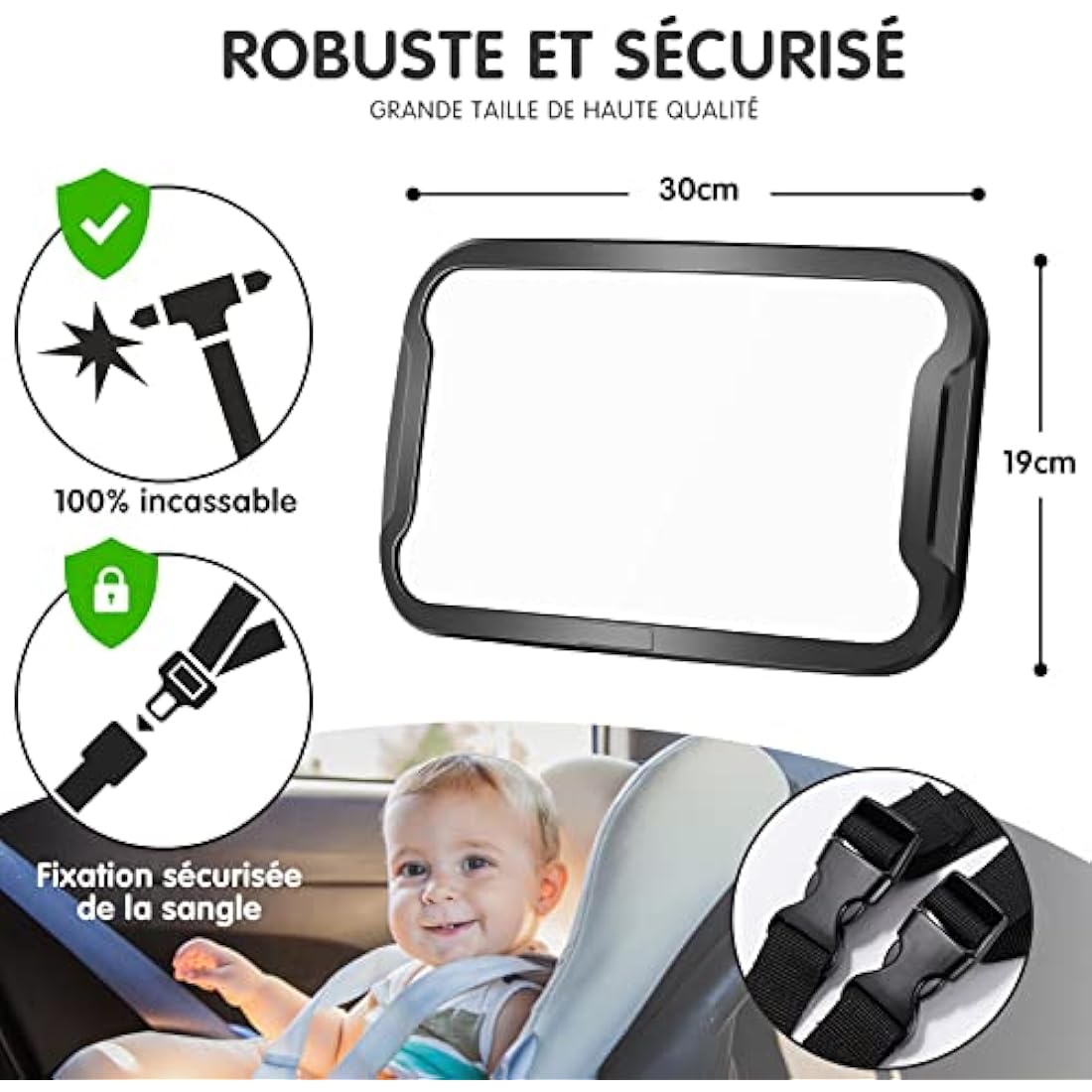 Vinabo Baby Car Mirror – Shatterproof Wide-Angle Rear Seat Mirror
