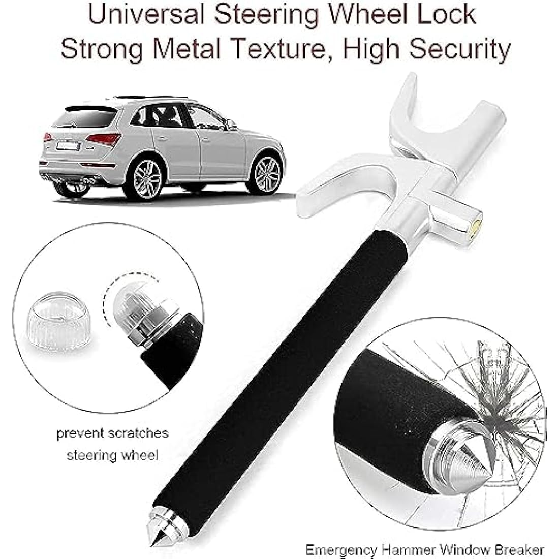 Jolof Store Universal Car Steering Wheel Lock – Anti-Theft Safety Hammer