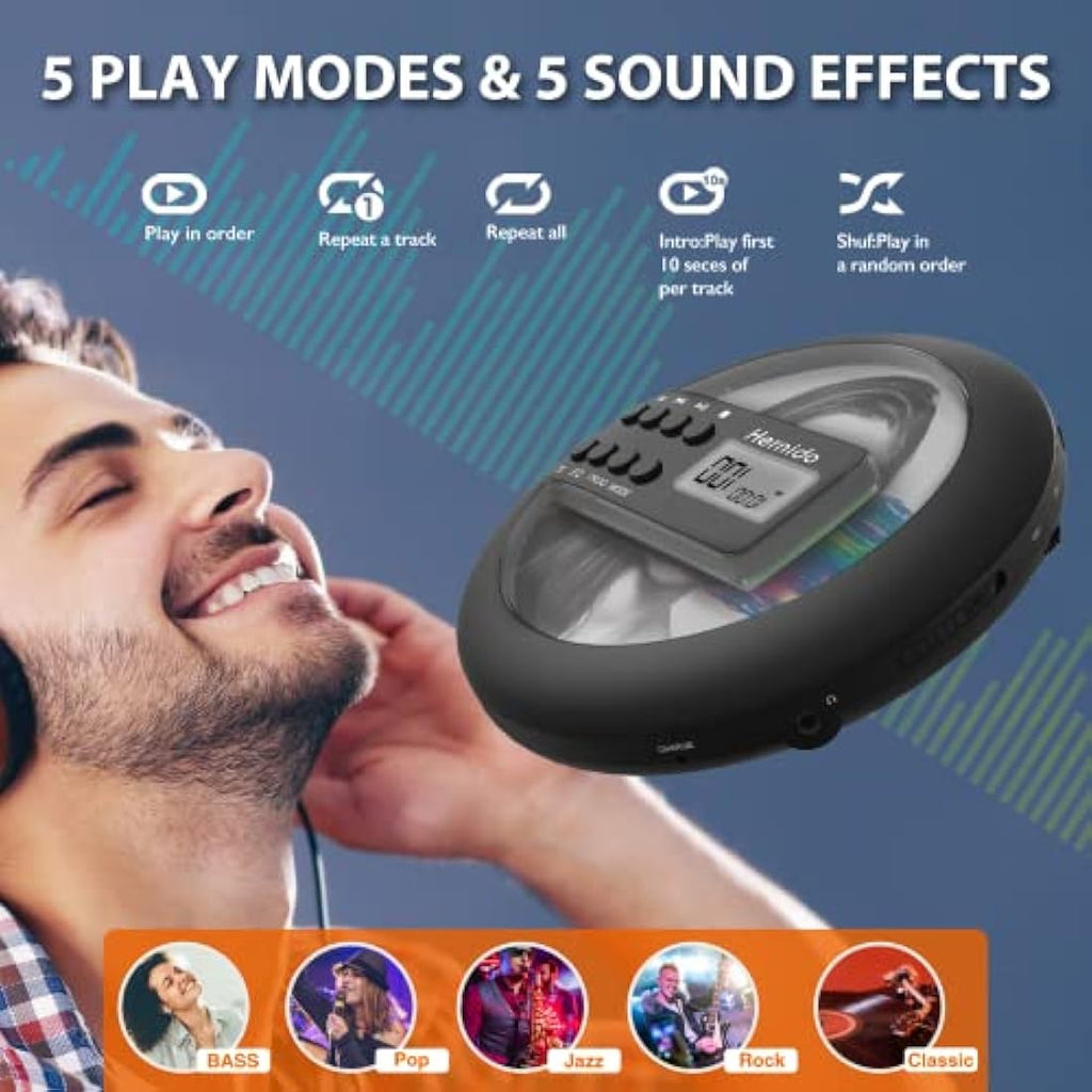 Hernido Portable CD Player for Car | Rechargeable Walkman with FM Transmitter