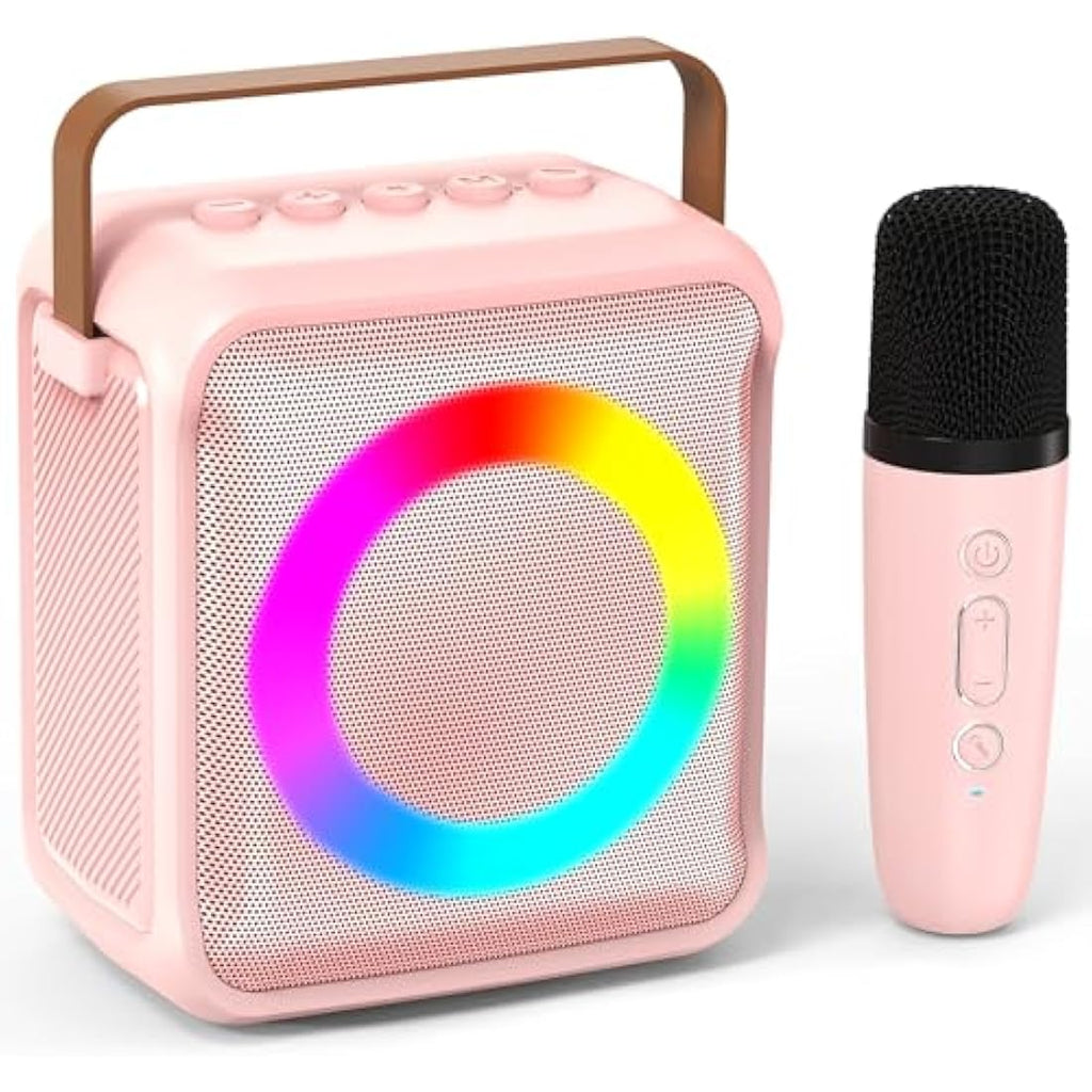 Ankuka Portable Karaoke Machine with Wireless Microphone & LED - Pink