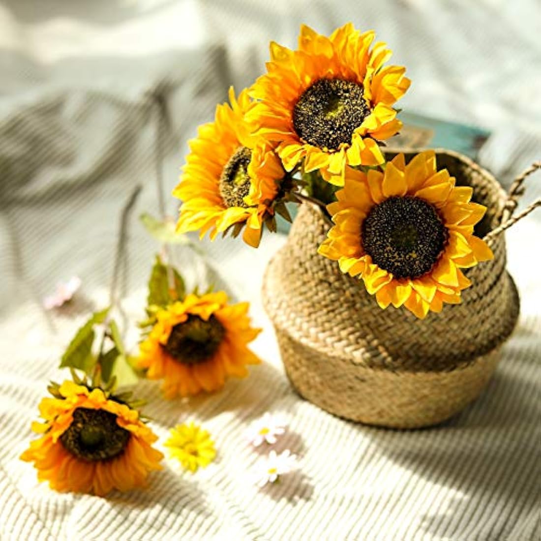 Artificial Silk Sunflowers – 17.3" Single Stem, 6-Pack Golden