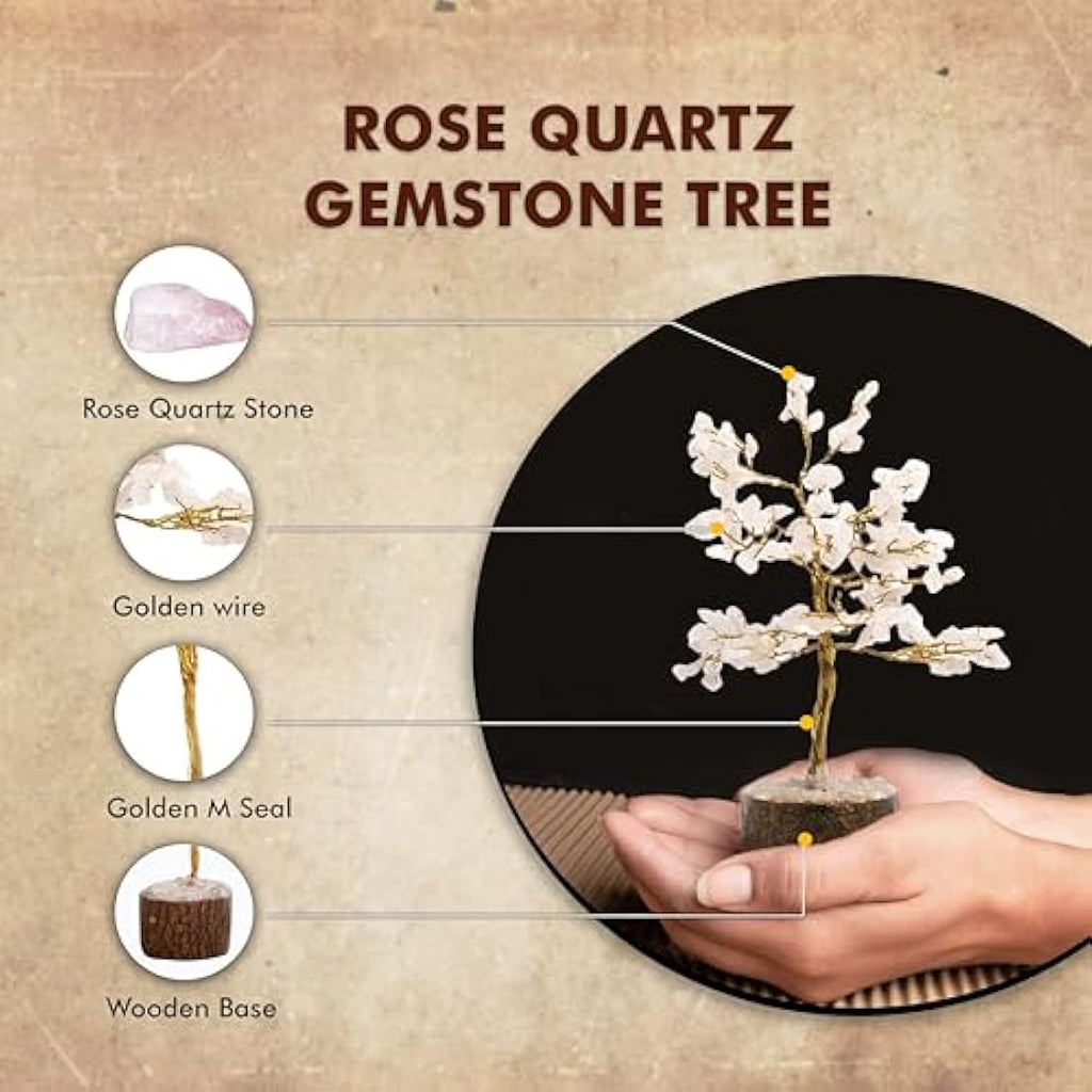 Rose Quartz Crystal Tree - 150 Gemstone Beads Healing Decor