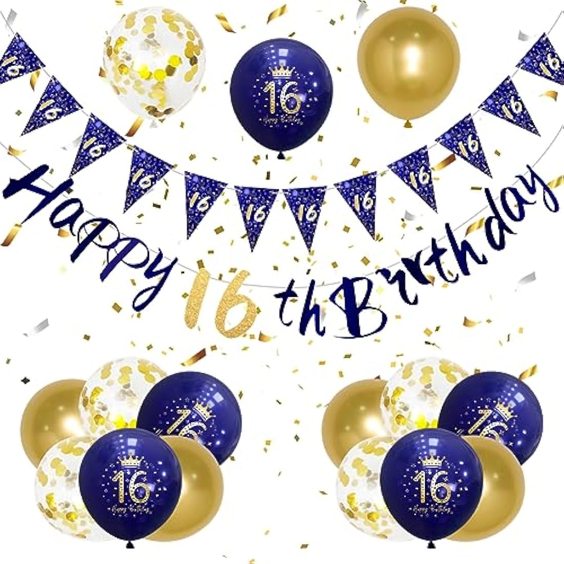 Wonsta Boys 16th Birthday Decorations – Navy Blue and Gold Banner Kit