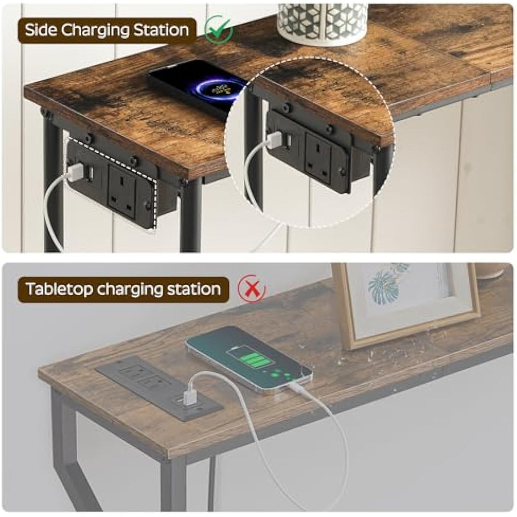 YATINEY Slim Console Table with Power Outlet | 2-Tier Sofa Table