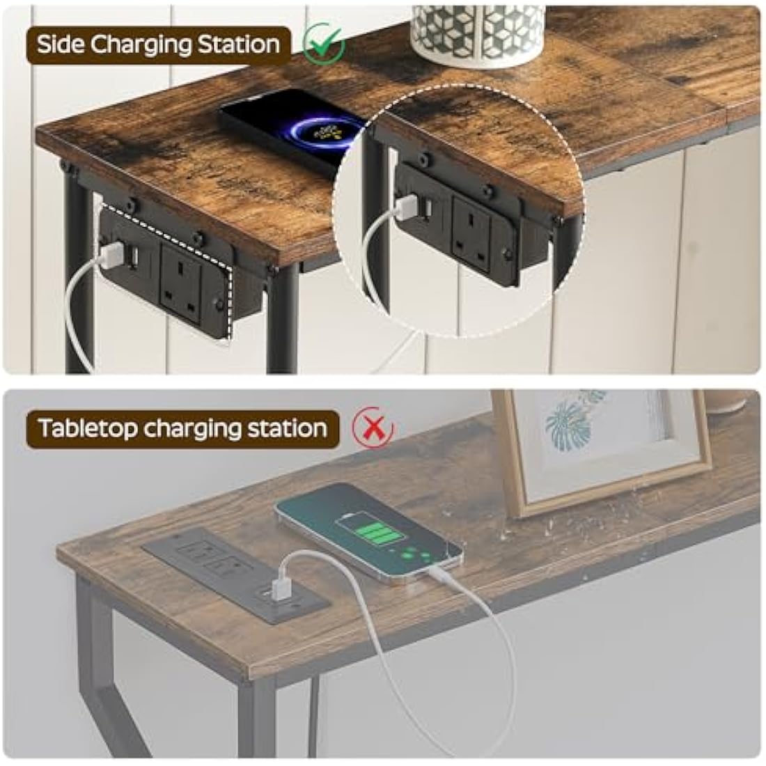 YATINEY Slim Console Table with Power Outlet | 2-Tier Sofa Table