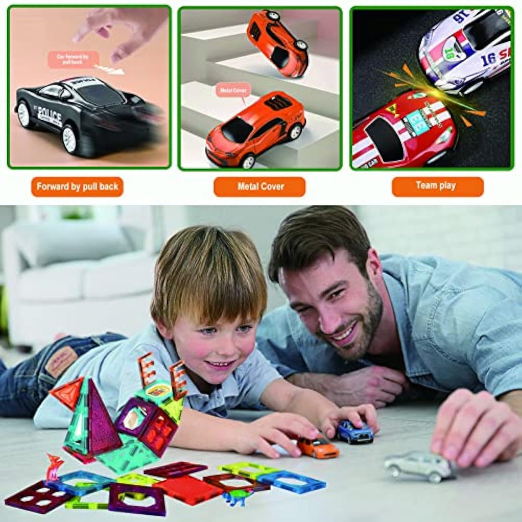BUBUQE Magnetic Tiles Building Blocks Set with 10 Metal Cars - 105pc