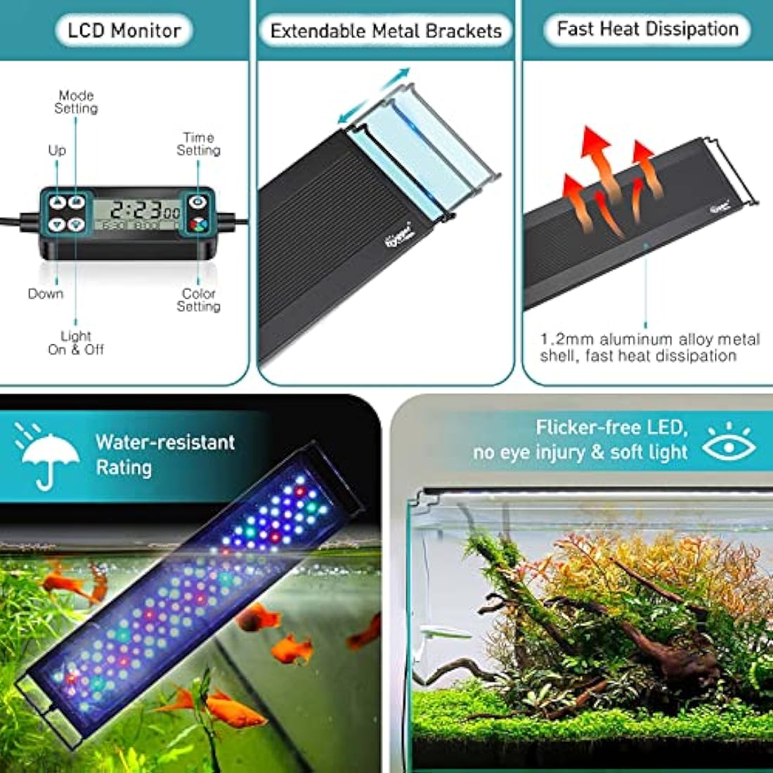 Hygger Full Spectrum LED Aquarium Light | 42W Auto Cycle for 121-137cm Tank