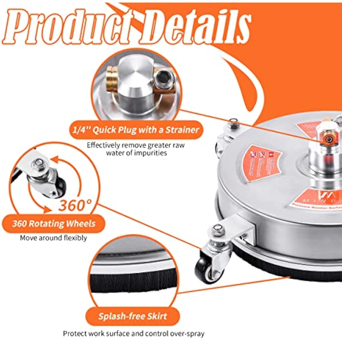M MINGLE 14" Pressure Washer Surface Cleaner with Wheels – 4000 PSI