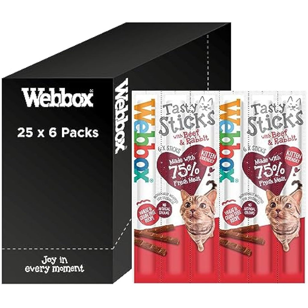Webbox Tasty Sticks Cat Treats | Beef & Rabbit Grain Free (25 x 6 Packs)