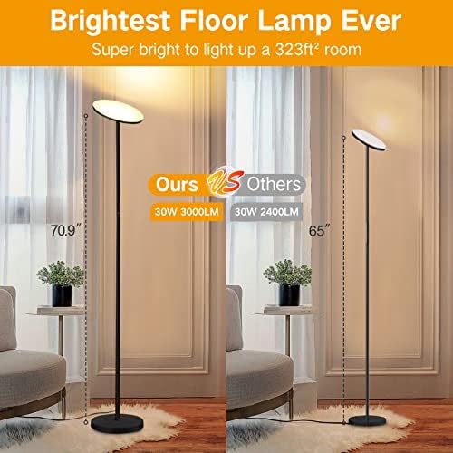 OUTON LED Floor Lamp – 30W 3000LM Modern Dimmable Torchiere with Remote