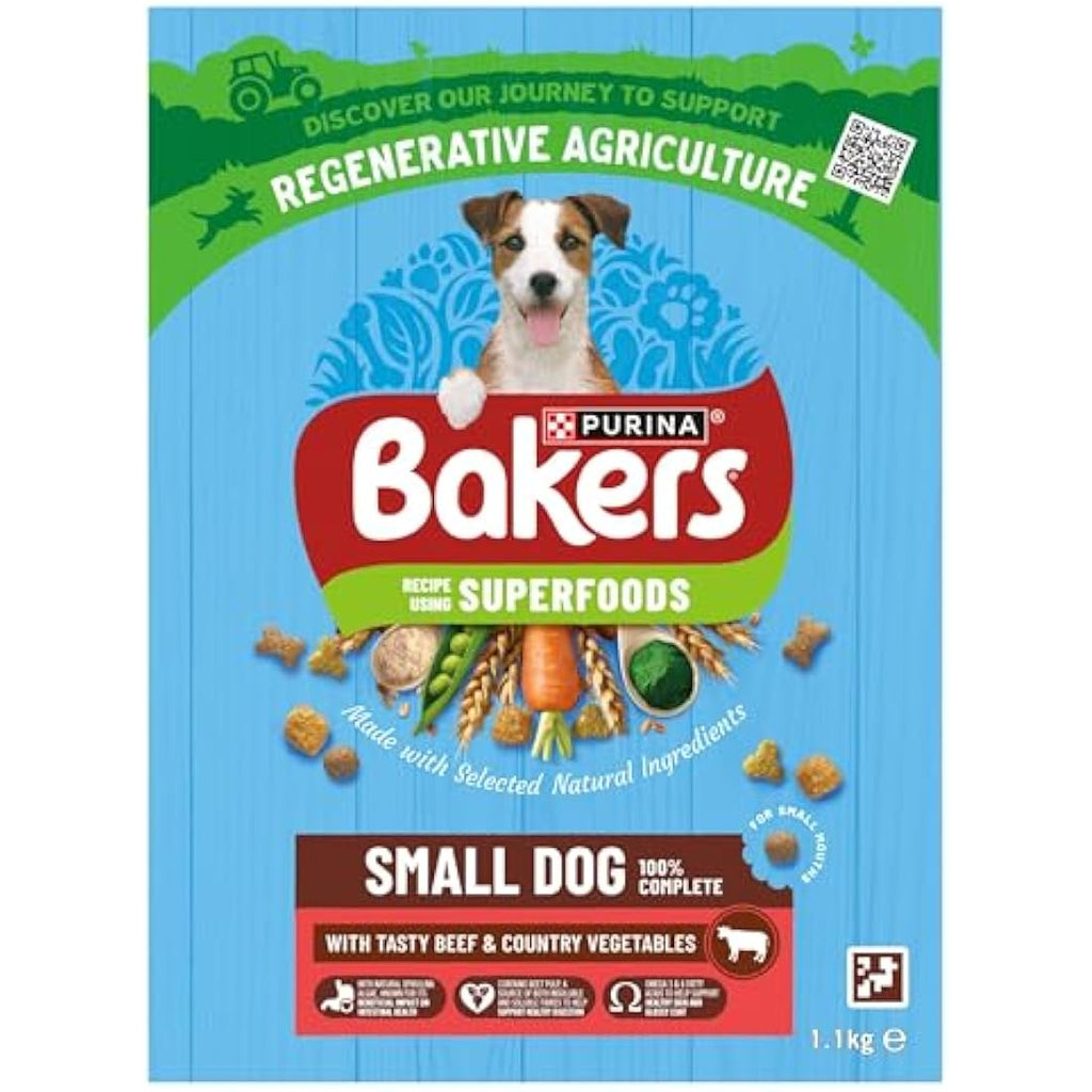 Bakers Small Dry Dog Food - Beef & Vegetable for Adult Dogs, 1.1kg