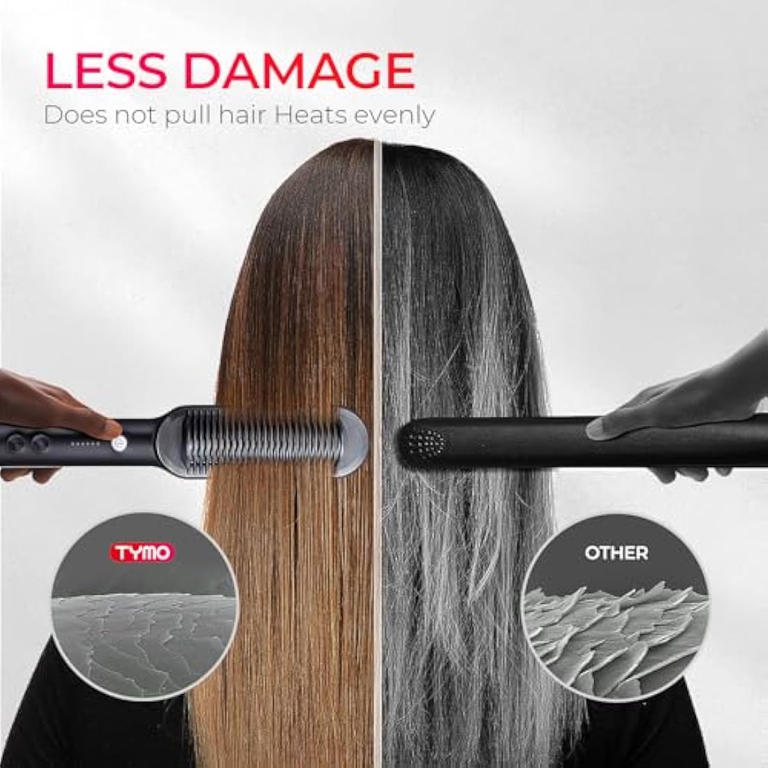 TYMO Hair Straightener Brush – Ionic 2-in-1 Flat Iron with 5 Temp Settings