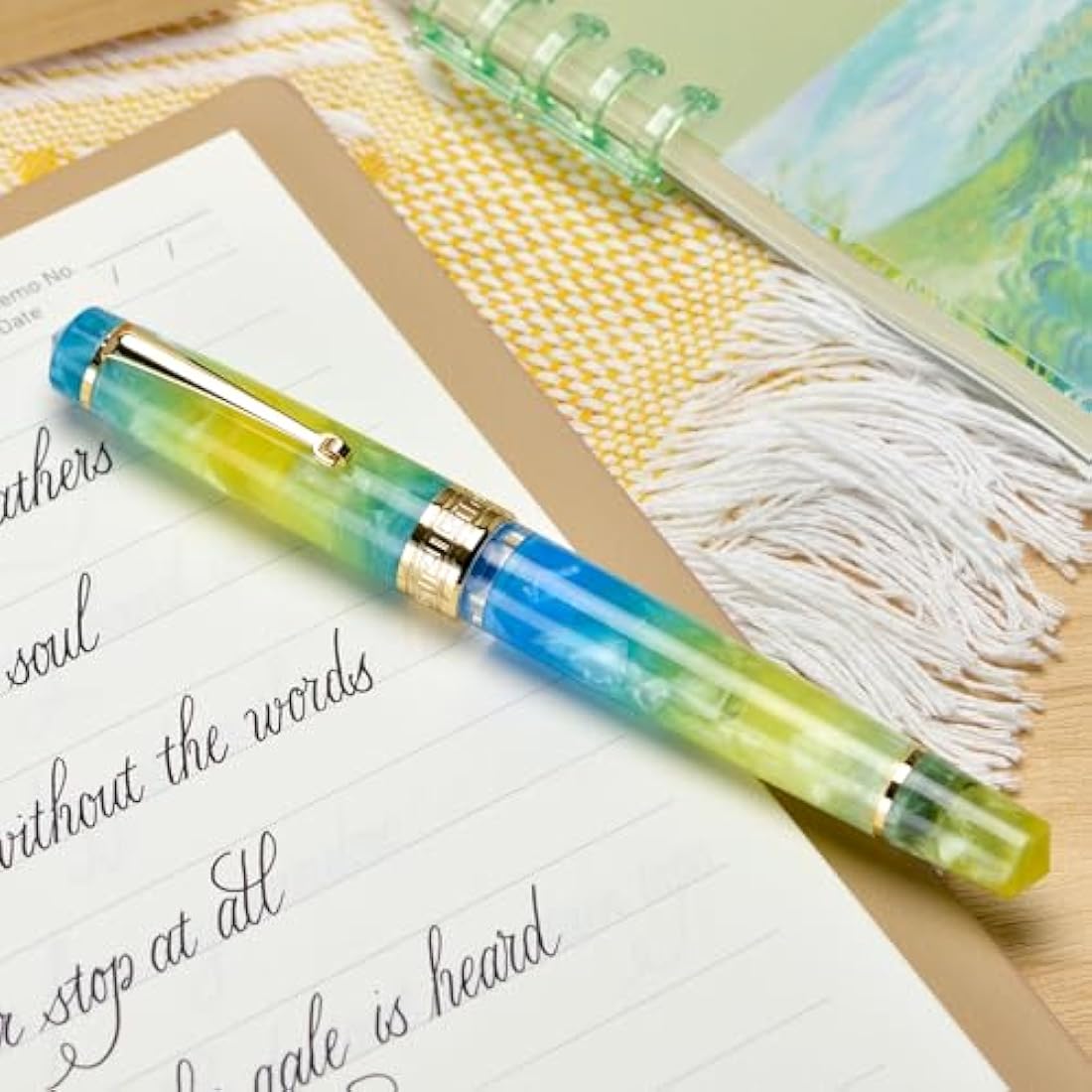 Asvine P20 Piston Fountain Pen – Gradual Yellow Resin, Fine Nib