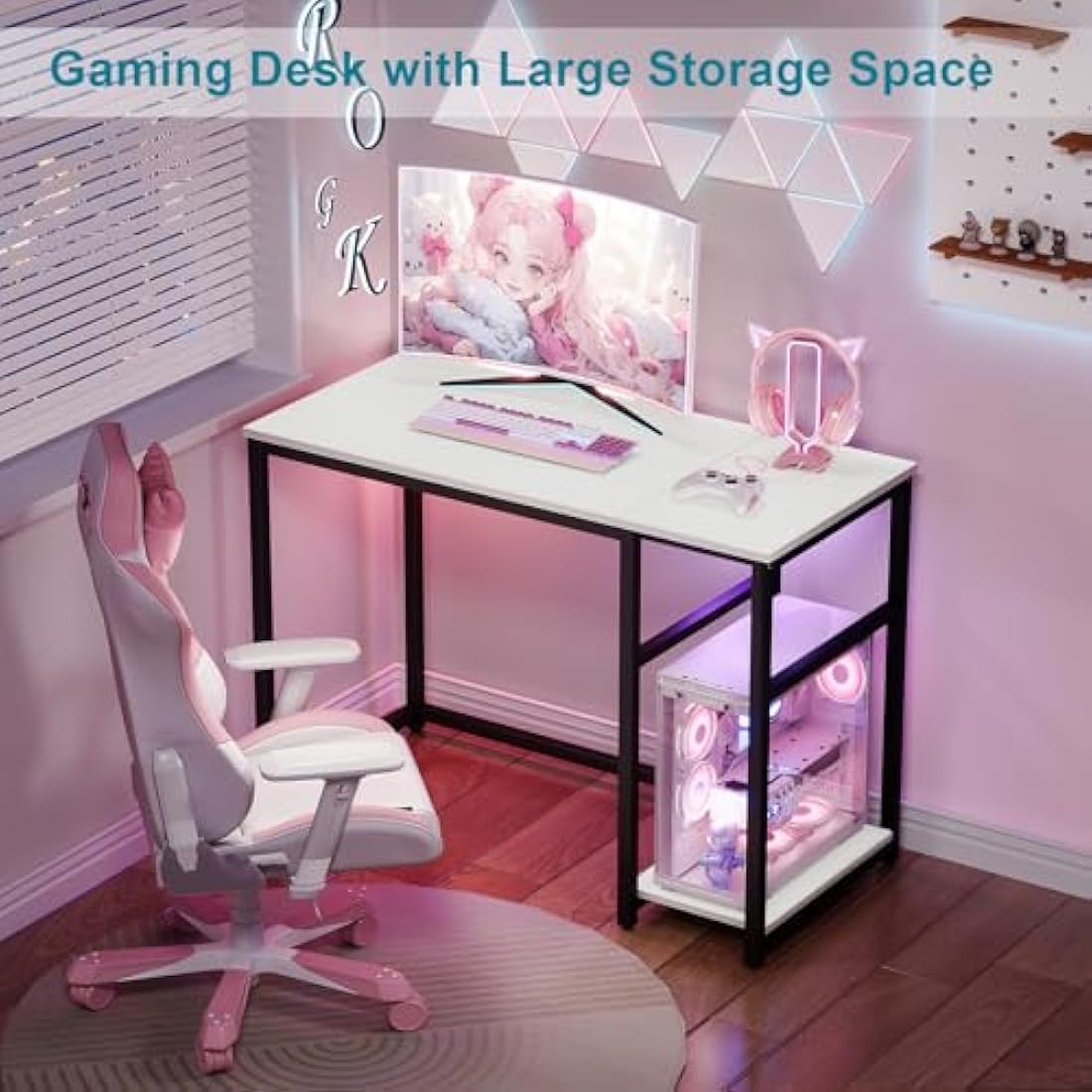 WOHOMO 120cm Computer Desk with 2-Tier Storage Shelves - White
