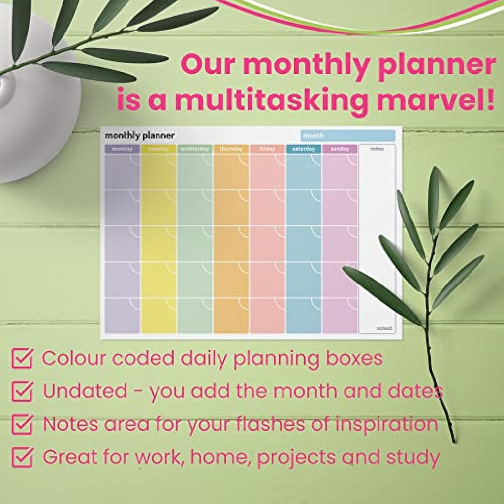 Jolof Store A4 Monthly Planner Pad – Undated 52 Sheet Desk Calendar