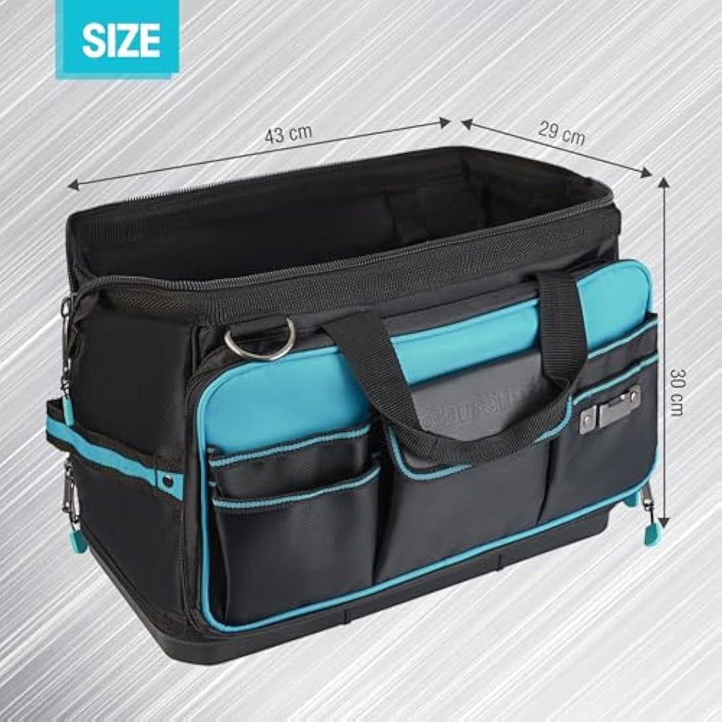 DURATECH 17-Inch Heavy Duty Tool Bag | 32 Pockets & Hard Base Organizer