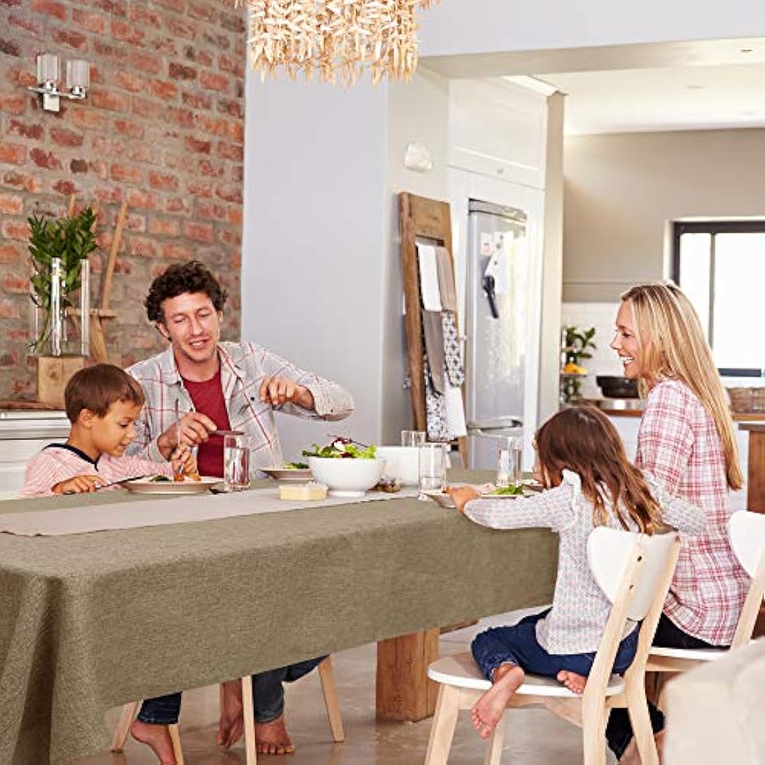 Deconovo Faux Linen Rectangle Tablecloth | Water Resistant, 59x79in