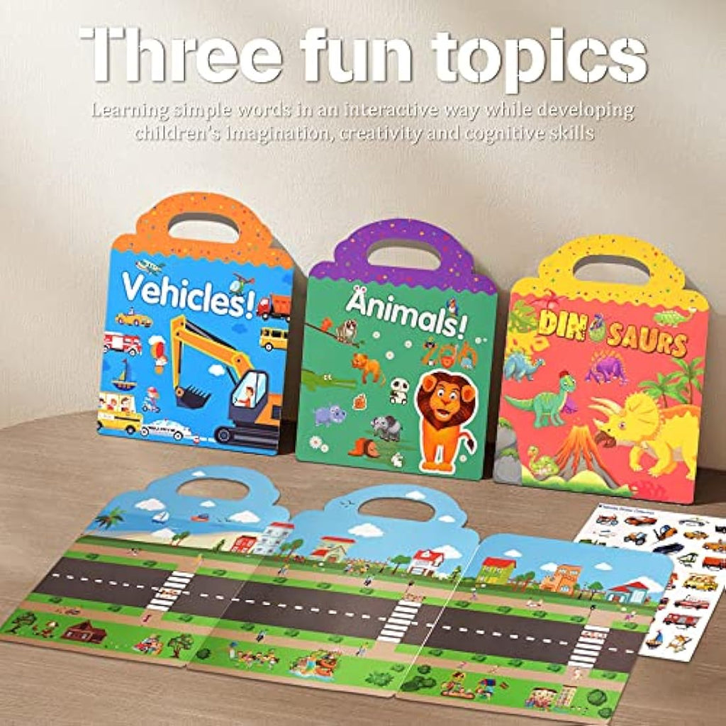 Jolof Store Reusable Sticker Books for Toddlers – 3 Set Animal & Dinosaur