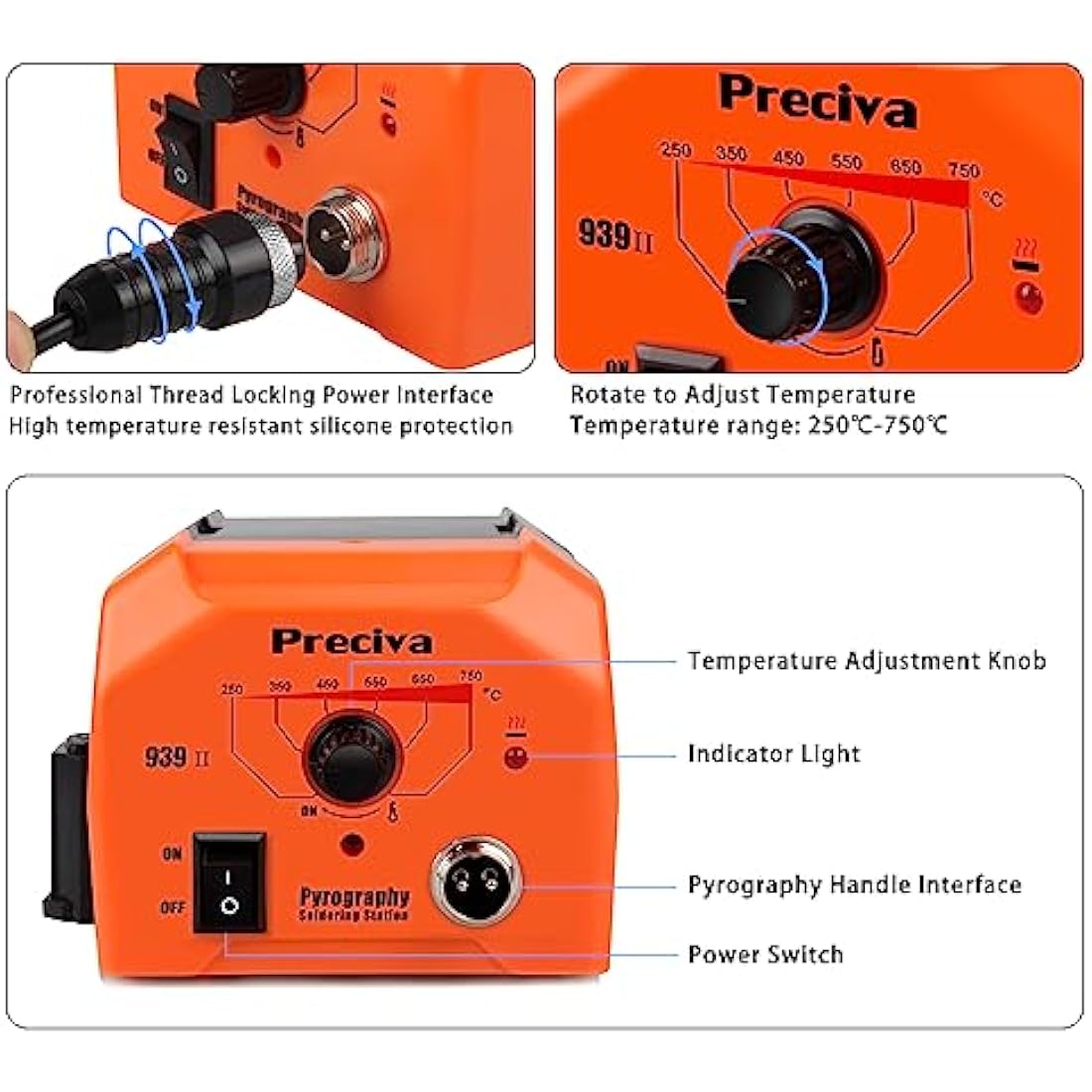 Preciva Wood Burning Pyrography Kit | 40W Adjustable Station with 20 Tips
