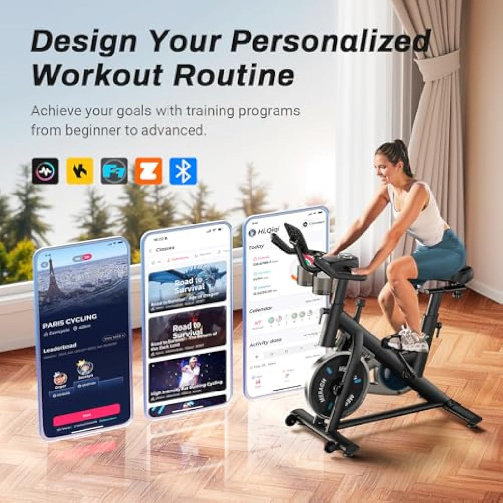 MERACH Stationary Exercise Bike – Quiet Indoor Cycling with App & LED