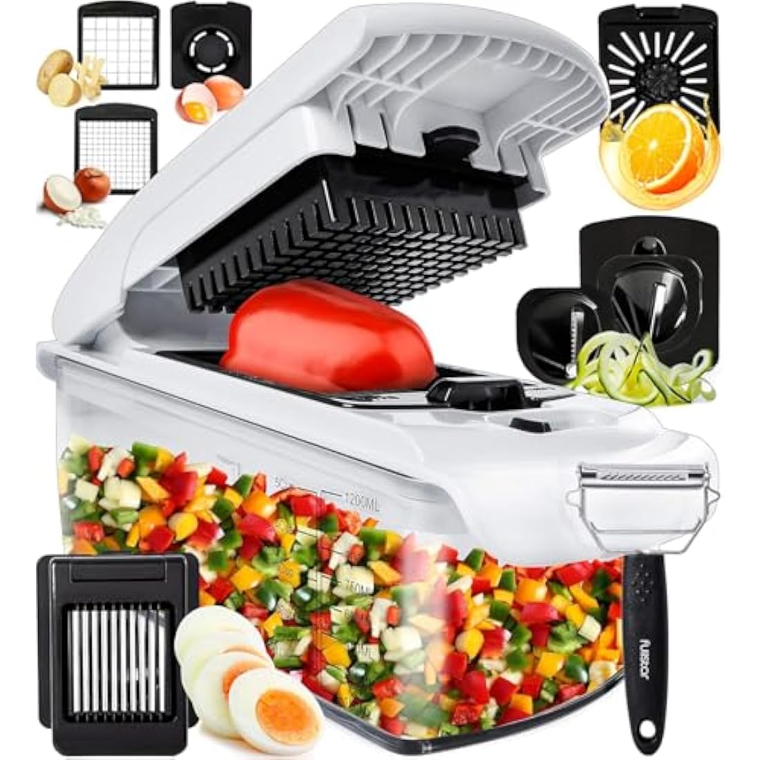 Fullstar 9-in-1 Vegetable Chopper – Manual Food Dicer and Slicer, White