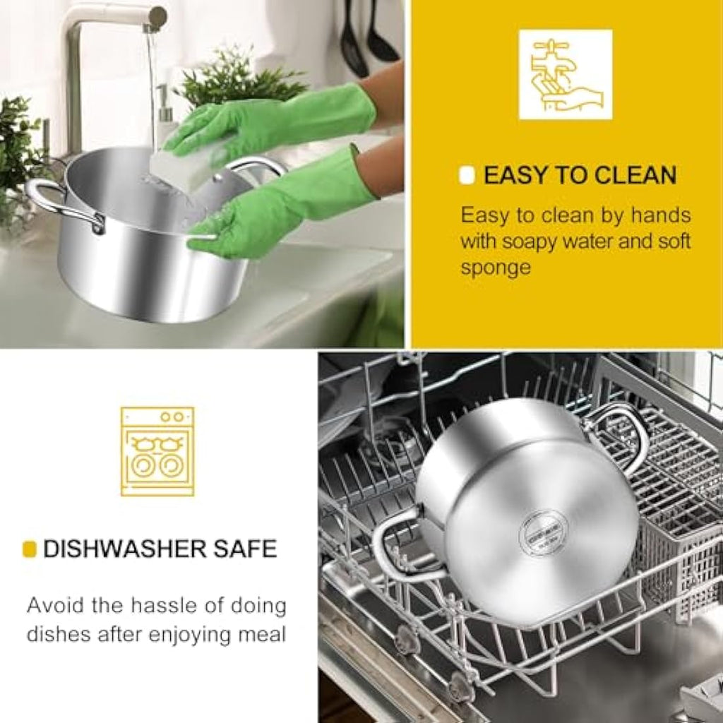 Jolof Store 5.8L Tri-Ply Stainless Steel Stock Pot with Glass Lid