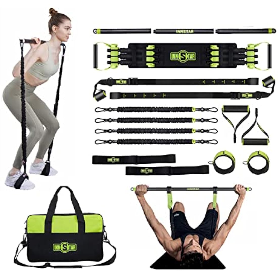 INNSTAR Portable Home Gym 5.0 – Resistance Bands & Detachable Bar Set