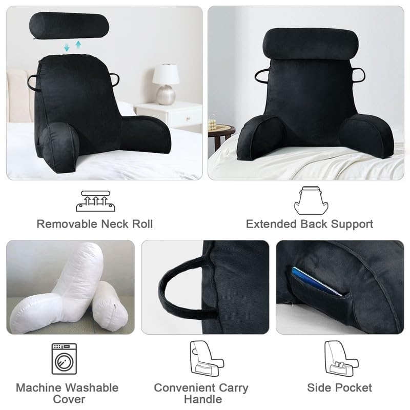Mingfuxin Reading Pillow | Velvet Bed Backrest with Neck and Arm Support