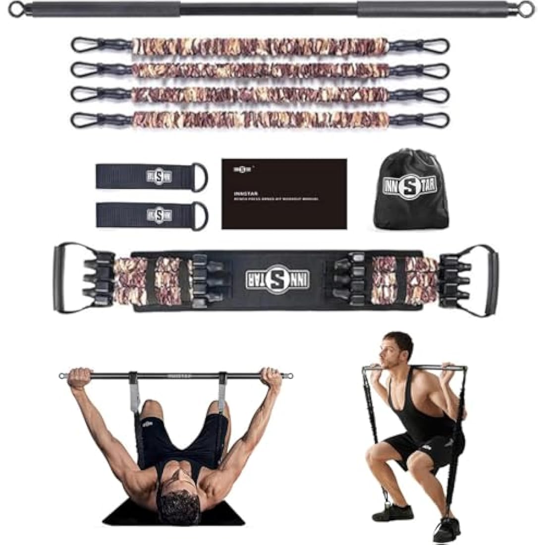 INNSTAR Portable Home Gym Set | Resistance Band Bench Press & Squat Bar