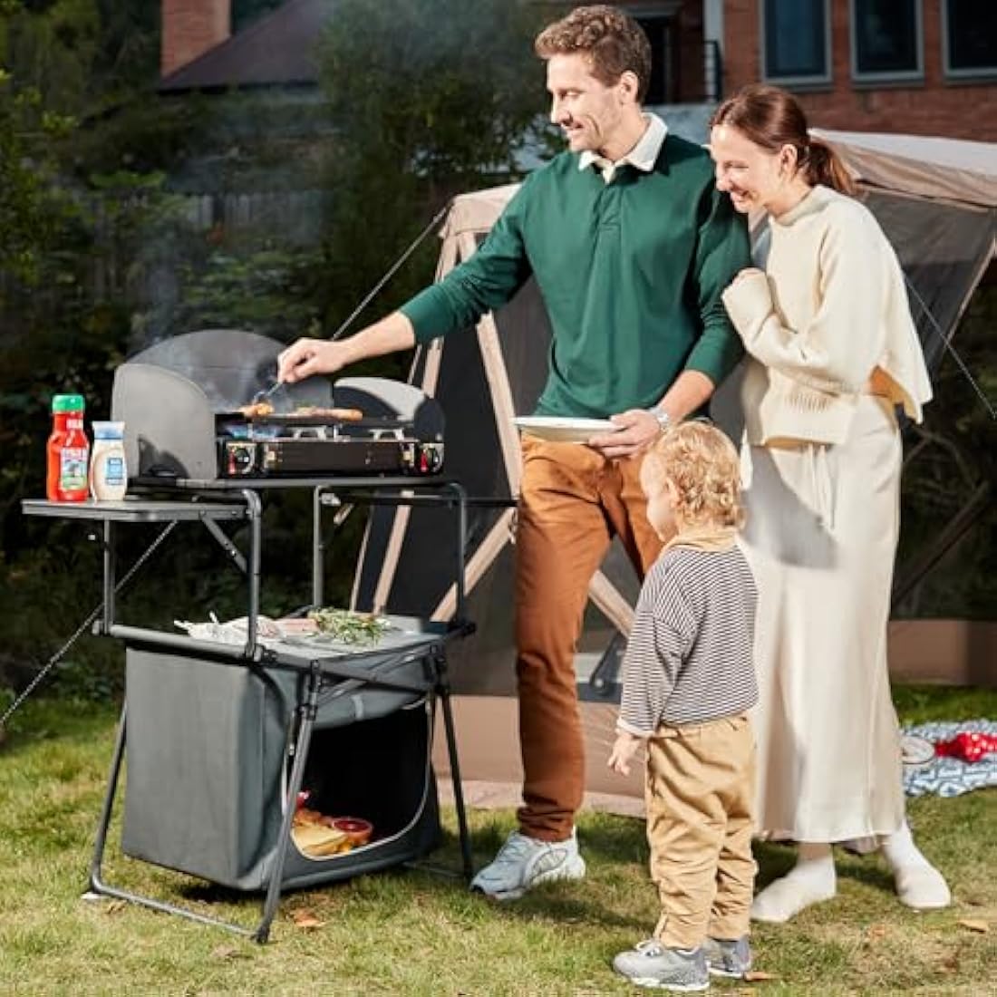 Ever Advanced Folding Camping Kitchen Table with Windscreen and Storage